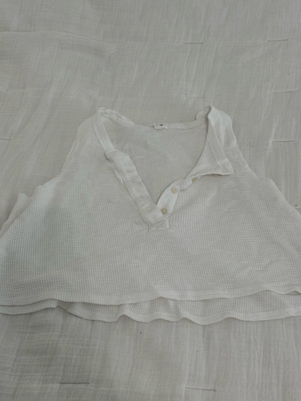 aerie White Waffle Knit Henley Tank